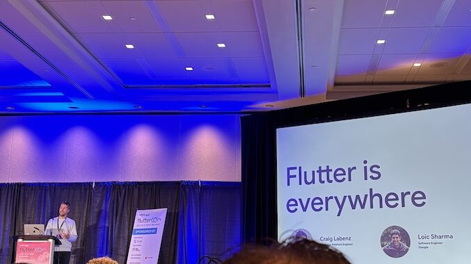 Keynote speaker Craig Labenz with Flutter is everywhere slide.