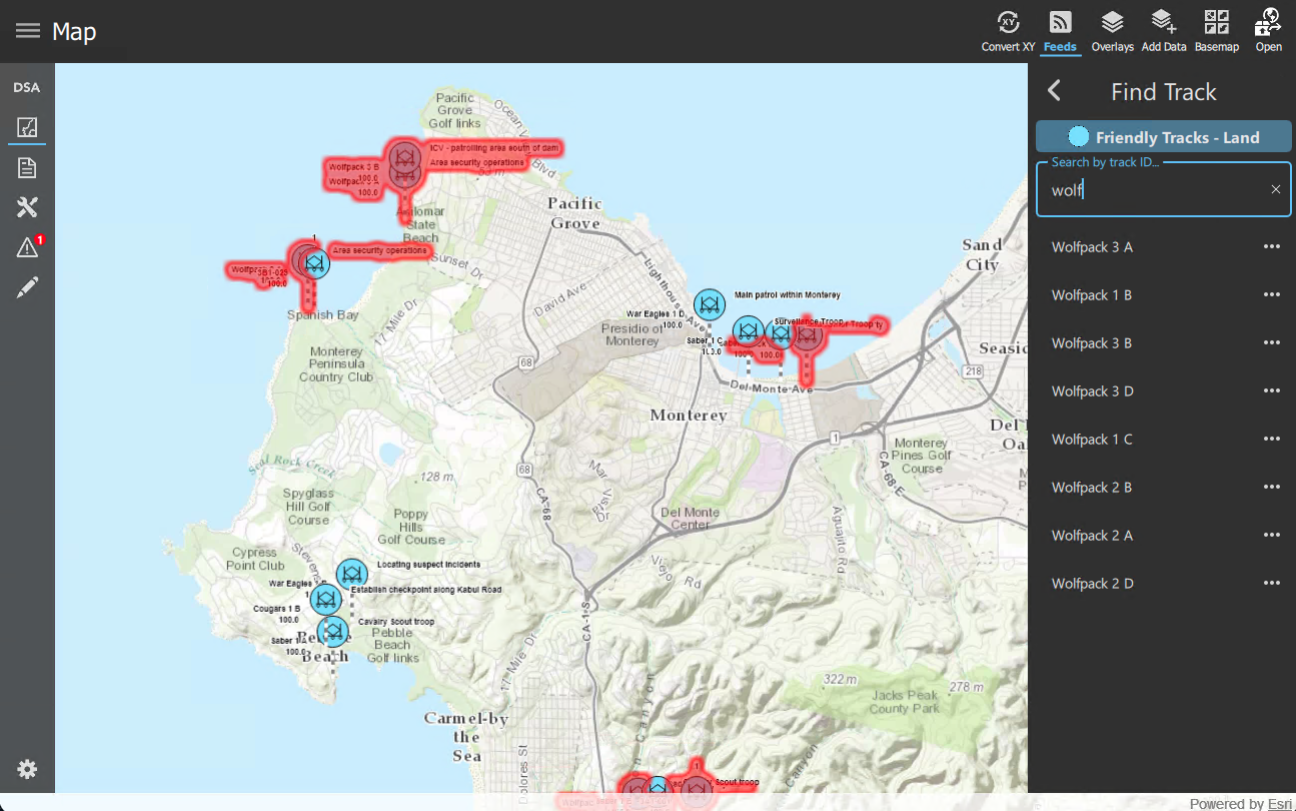 Dynamic Situational Awareness app, searching for a track