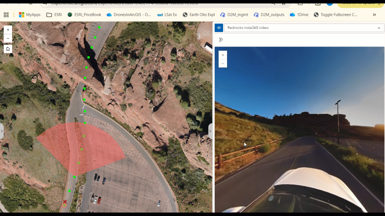 Brief video clip of 360 degree video in Red Rocks Park, Colorado - oriented imagery layer shown in Experience Builder