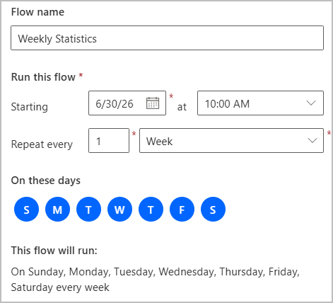 The Build a scheduled cloud flow window
