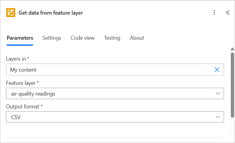 The Get data from feature layer action