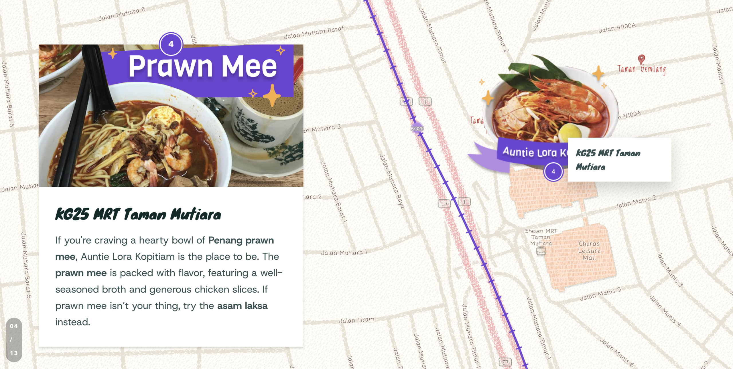 A screenshot from the story "May I walk you home?" showing a map tour stop with a media layer showing a food dish representing a tour point.