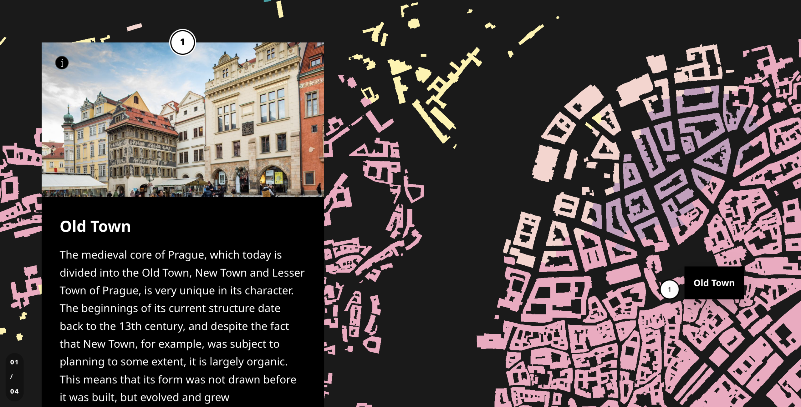 A screenshot of a map tour from the story "The Diverse Prague"