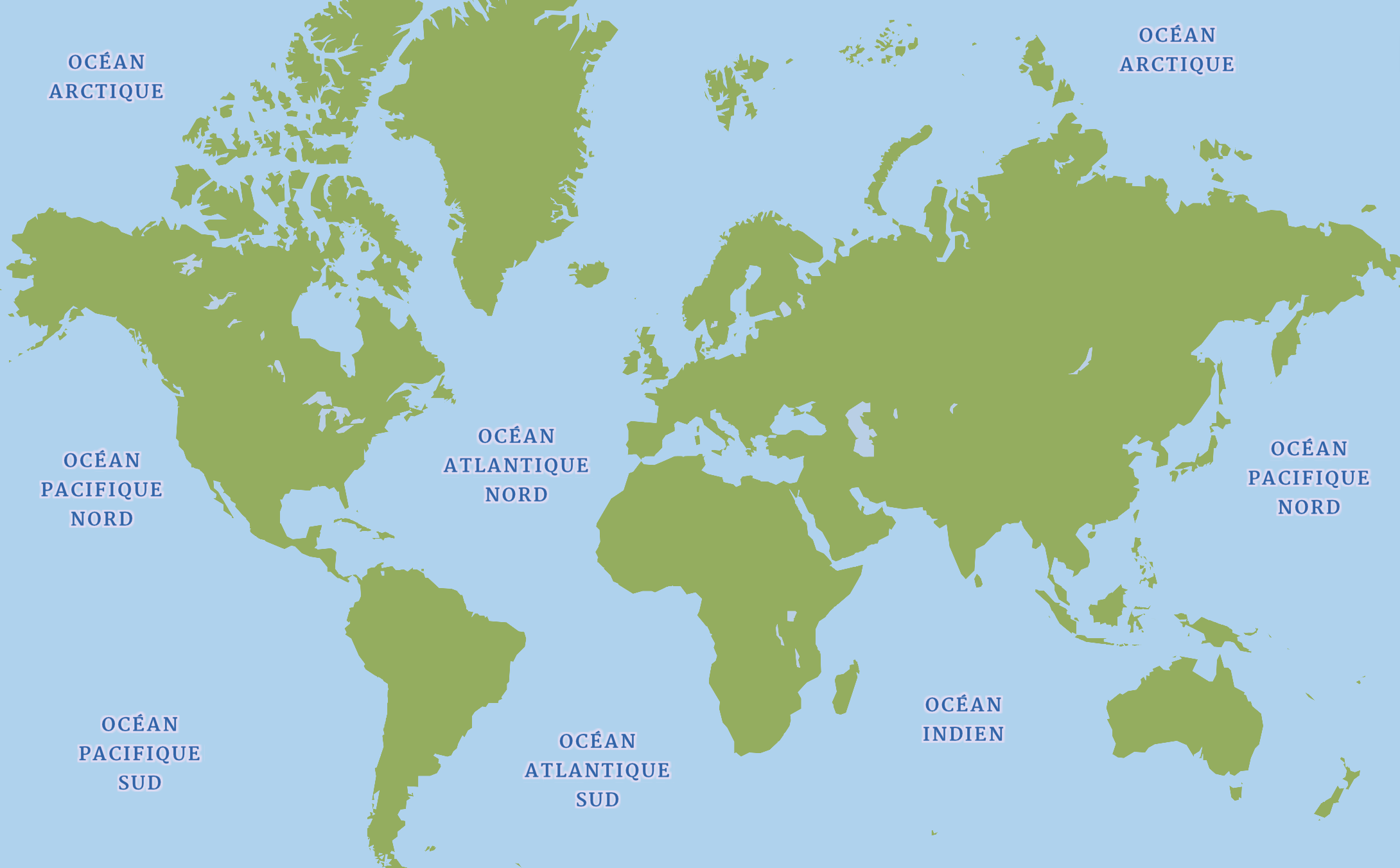 A screenshot of the web map from the French version of the story "Meet the Beaver," with the ocean names appearing in French.
