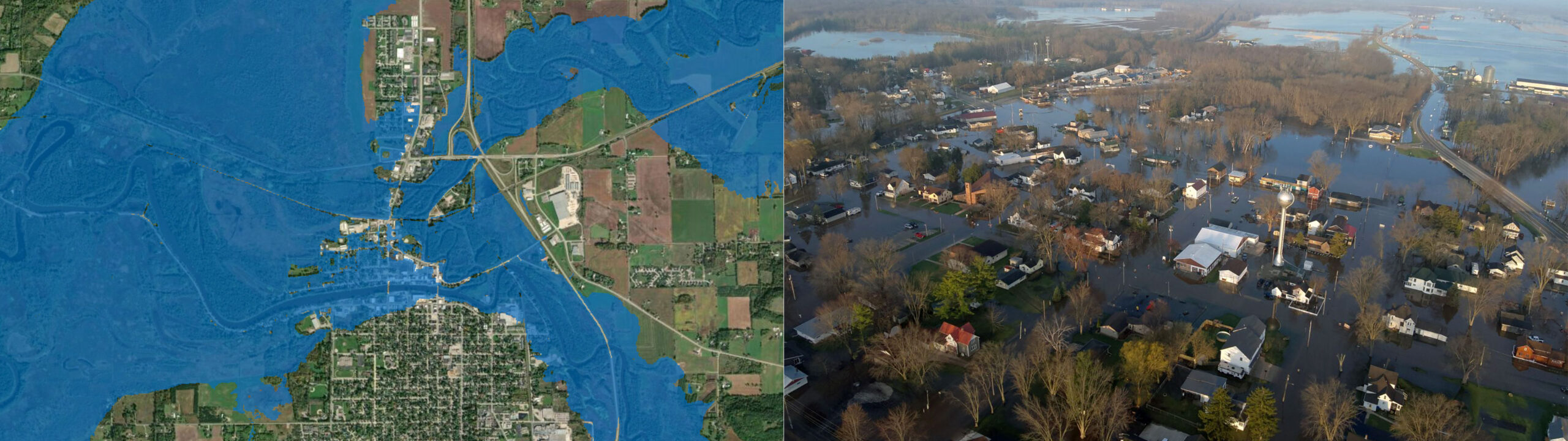 Wolf River flood map and aerial imagery