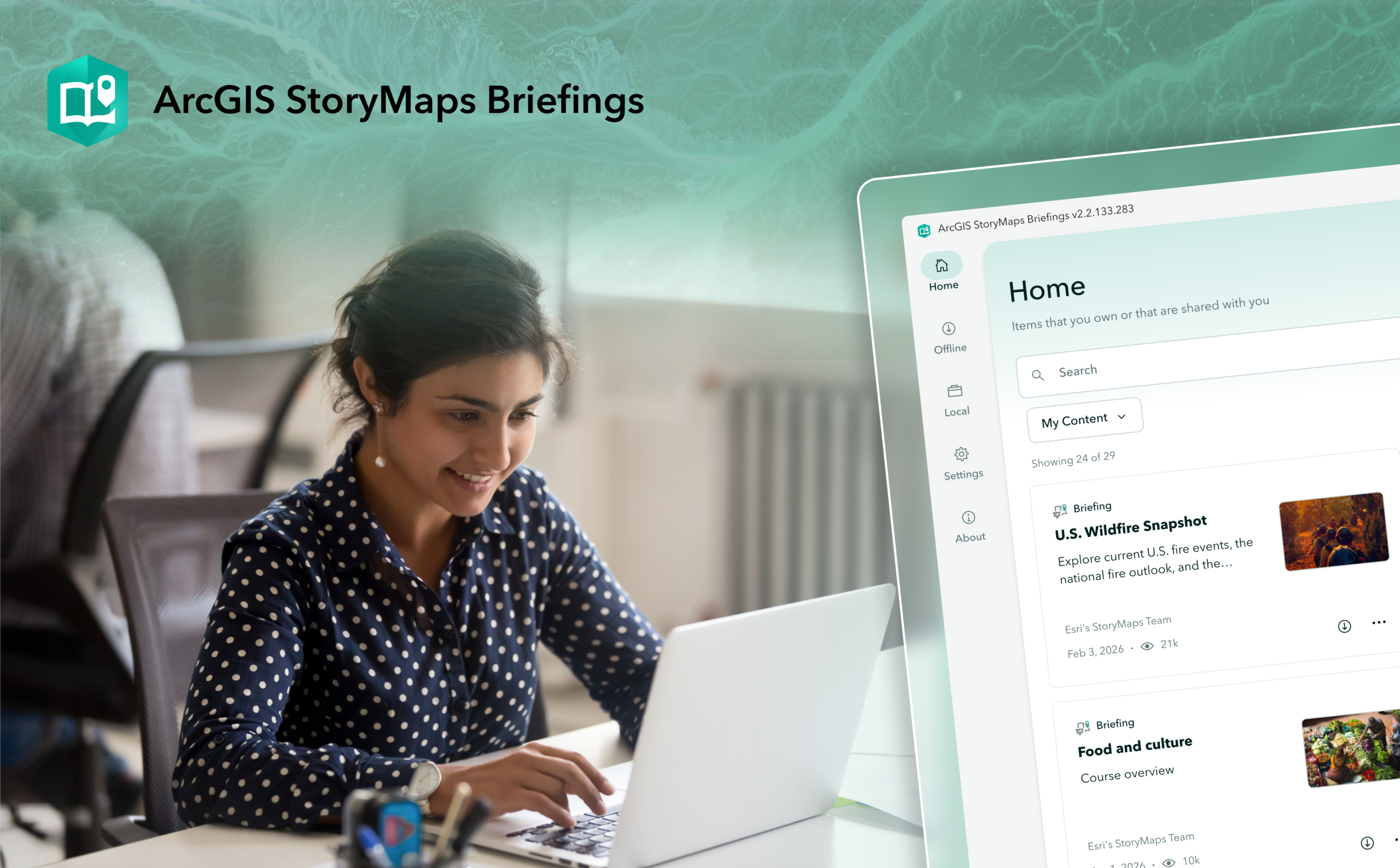 ArcGIS StoryMaps Briefing app on a laptop