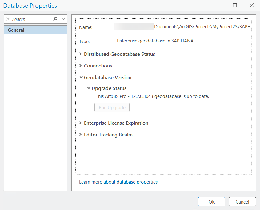 The Database Properties dialog