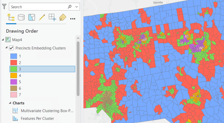 multivariate clusters calculated on aggregated embeddings at the voter precinct level