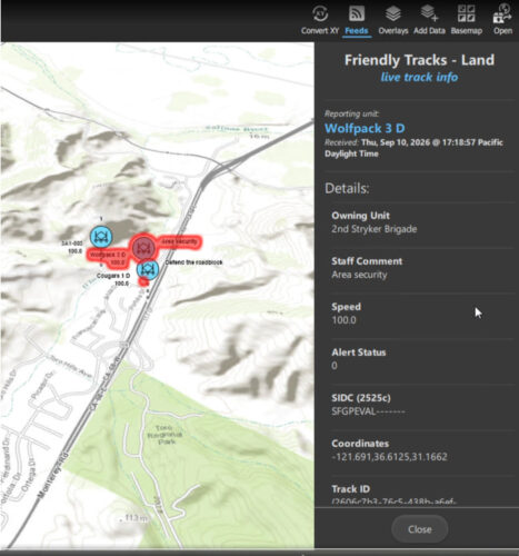 Dynamic Situational Awareness app showing a dynamic track popup