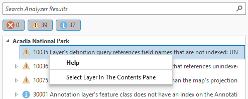 An image of the Help hover in the Analyze Map pane in ArcGIS Pro