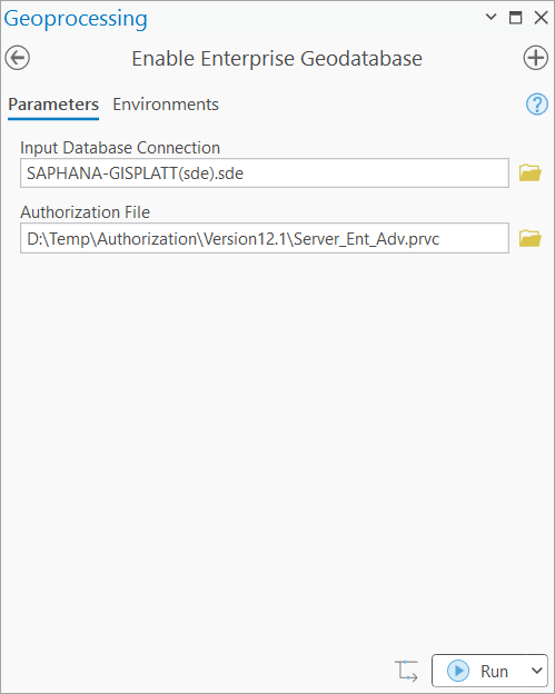 The Enable Enterprise Geodatabase geoprocessing tool