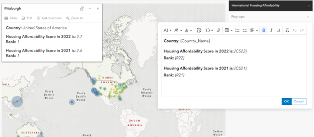 Example map showing configured popups