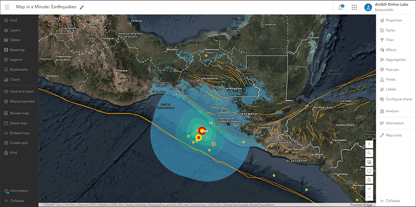 Map in a Minute earthquake map