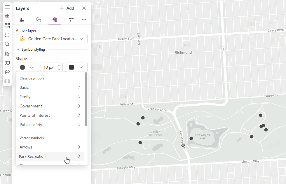 Access your organization's styles through Style options > Symbol styling > Shape menu
