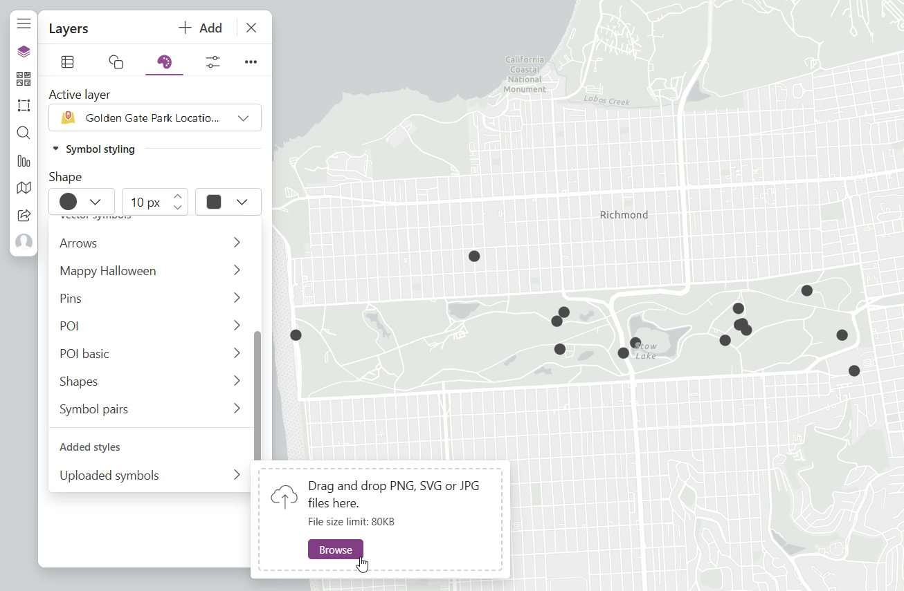Upload custom images to use as symbols for Location Symbol type