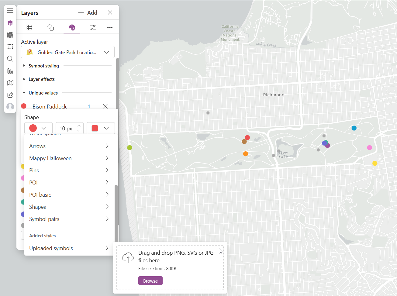 Upload custom images to use as symbols for Types Symbol type