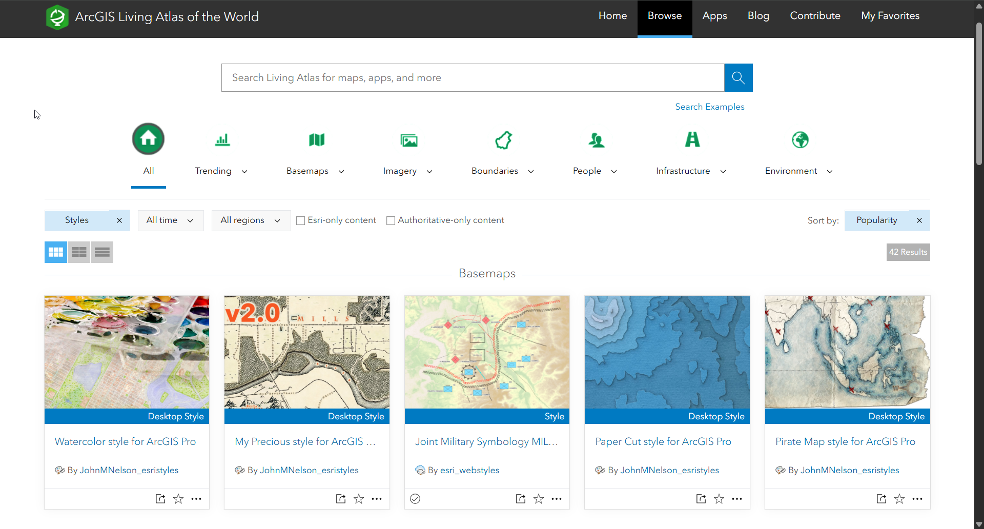 Styles are available in the ArcGIS Living Atlas of the World