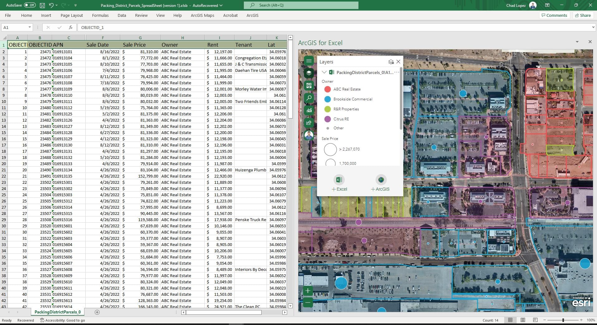 View drone imagery and maps alongside tabular data in Excel.