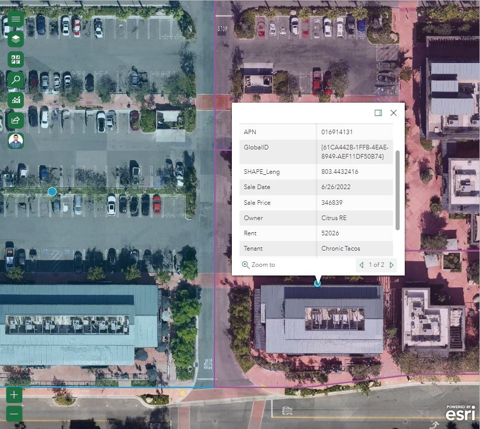 The tabular data on each site can be seen in context with the drone imagery.