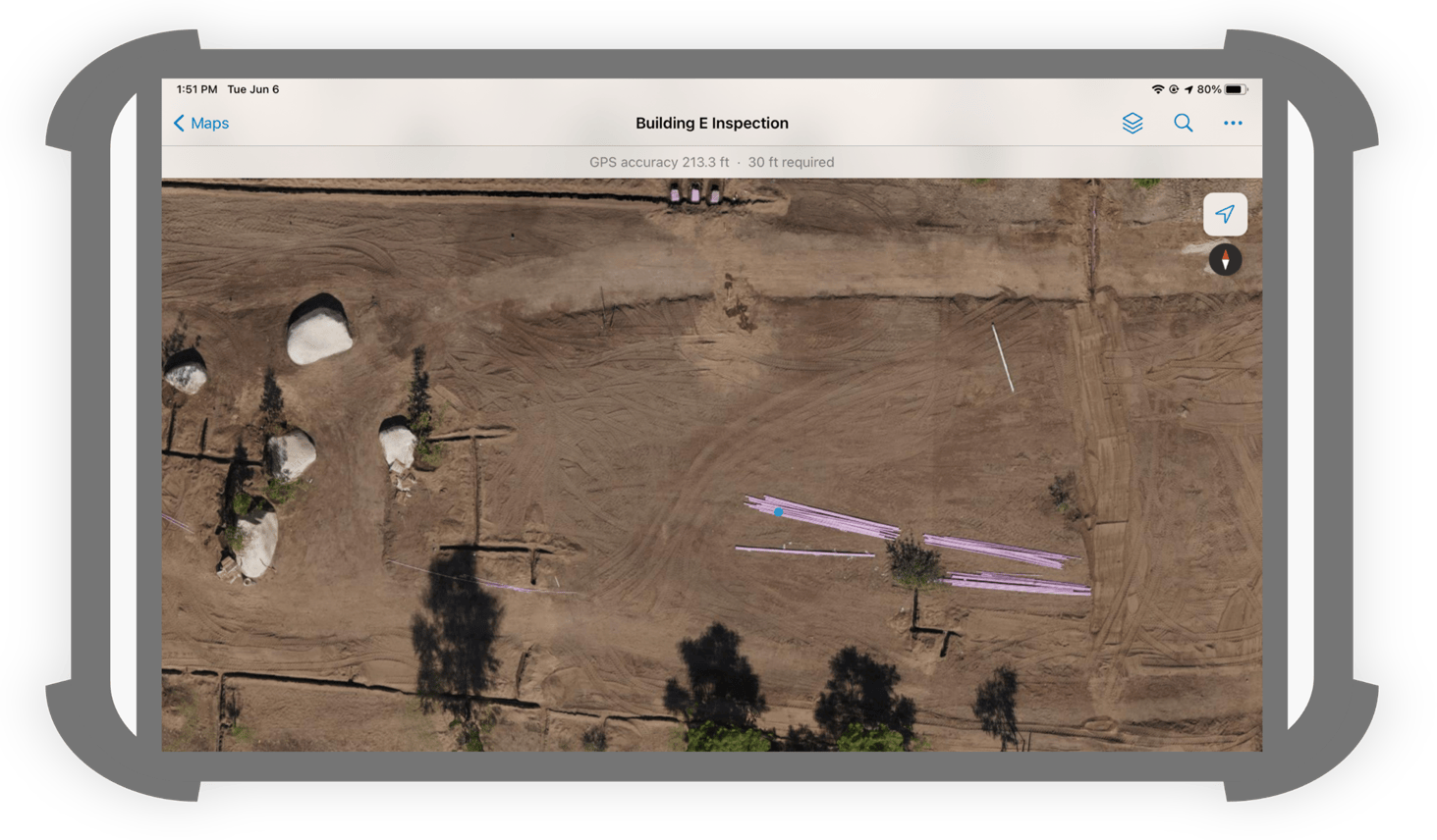 Opening a drone-derived orthomosaic on a tablet in ArcGIS Field Maps.