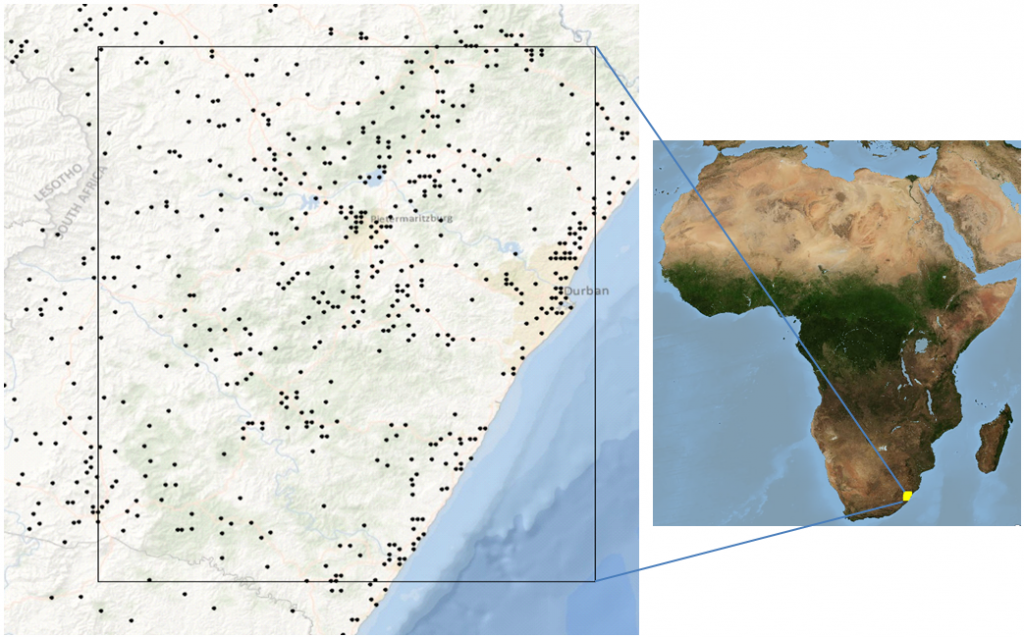 Location of existing rainfall monitoring sites