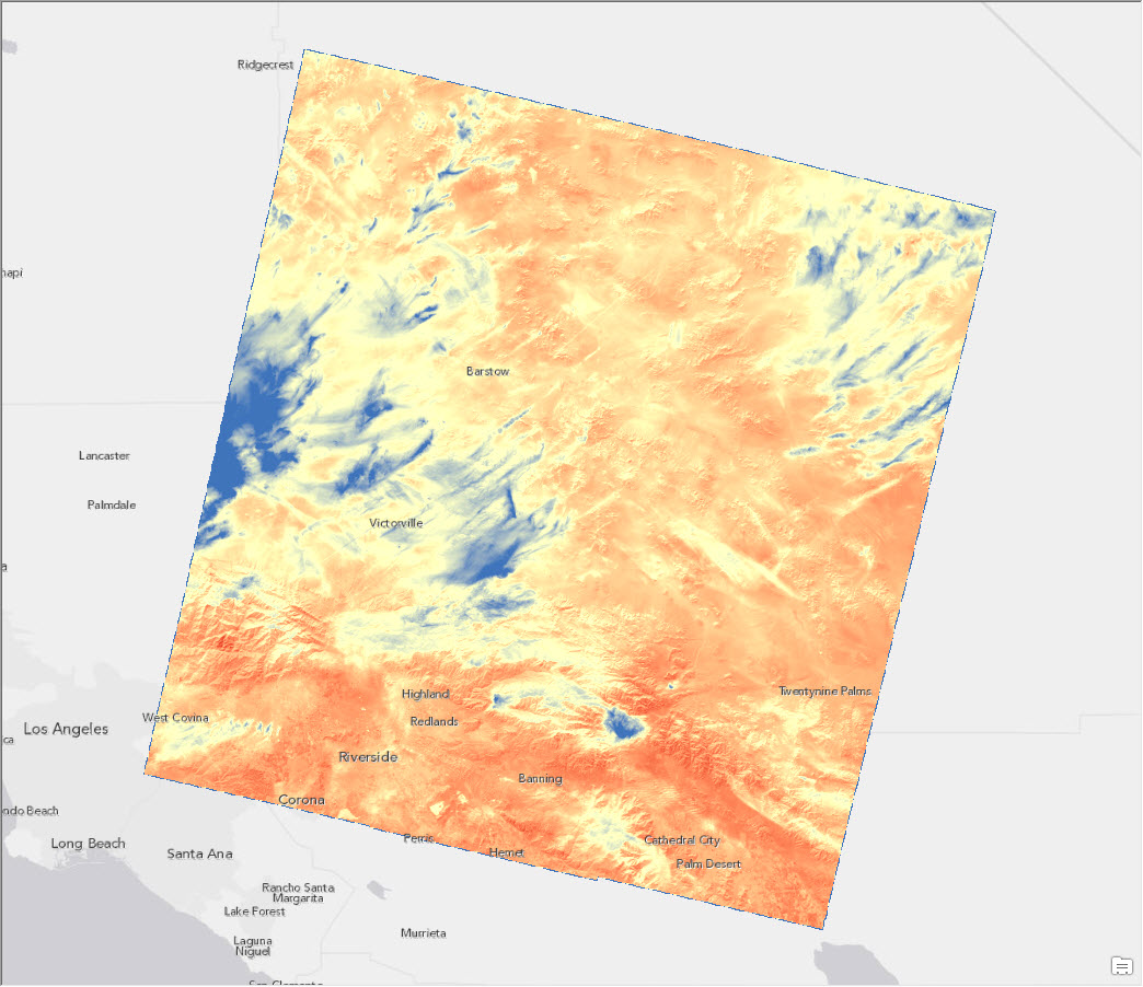 land surface temperature redlands, california
