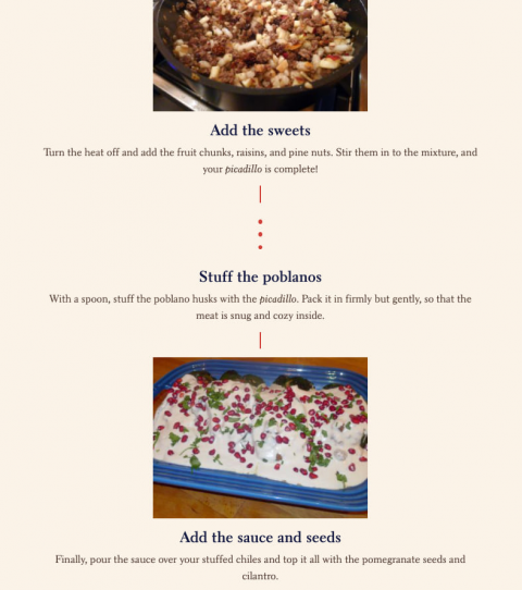 A sample from a StoryMaps story showing a recipe in timeline form A sample from a StoryMaps story showing a recipe in timeline form