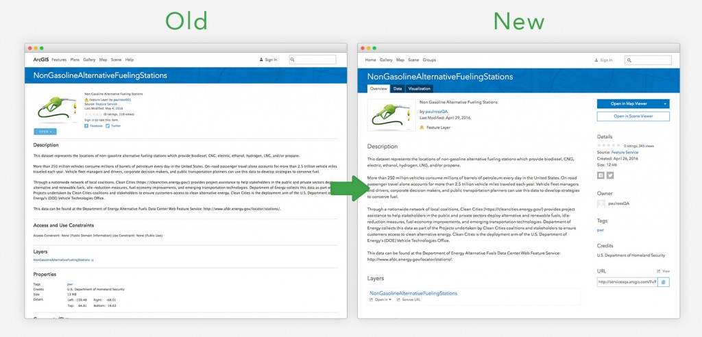 comparison of old and new layouts for the item details page