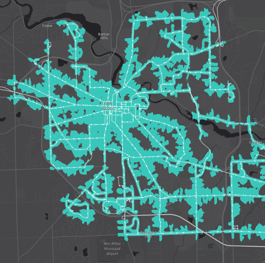 Transit system coverage in Ann Arbor, MI