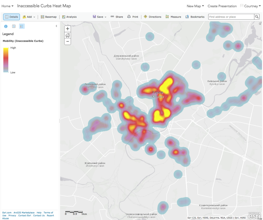 Heat map of inaccessible curbs