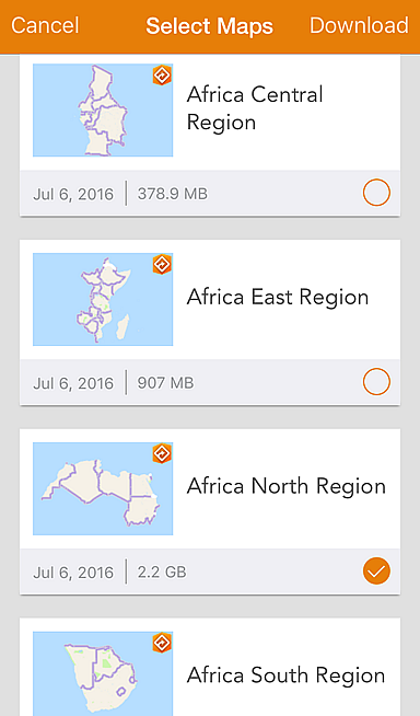 Navigator maps for Central Africa, East Africa, North Africa, South Africa, and West Africa are now available.