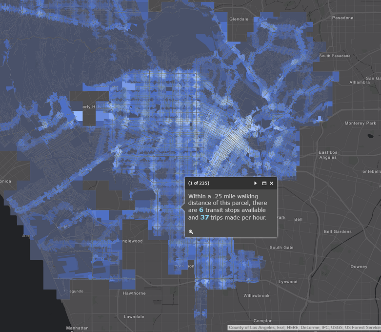 Transit frequency in Los Angeles parcels