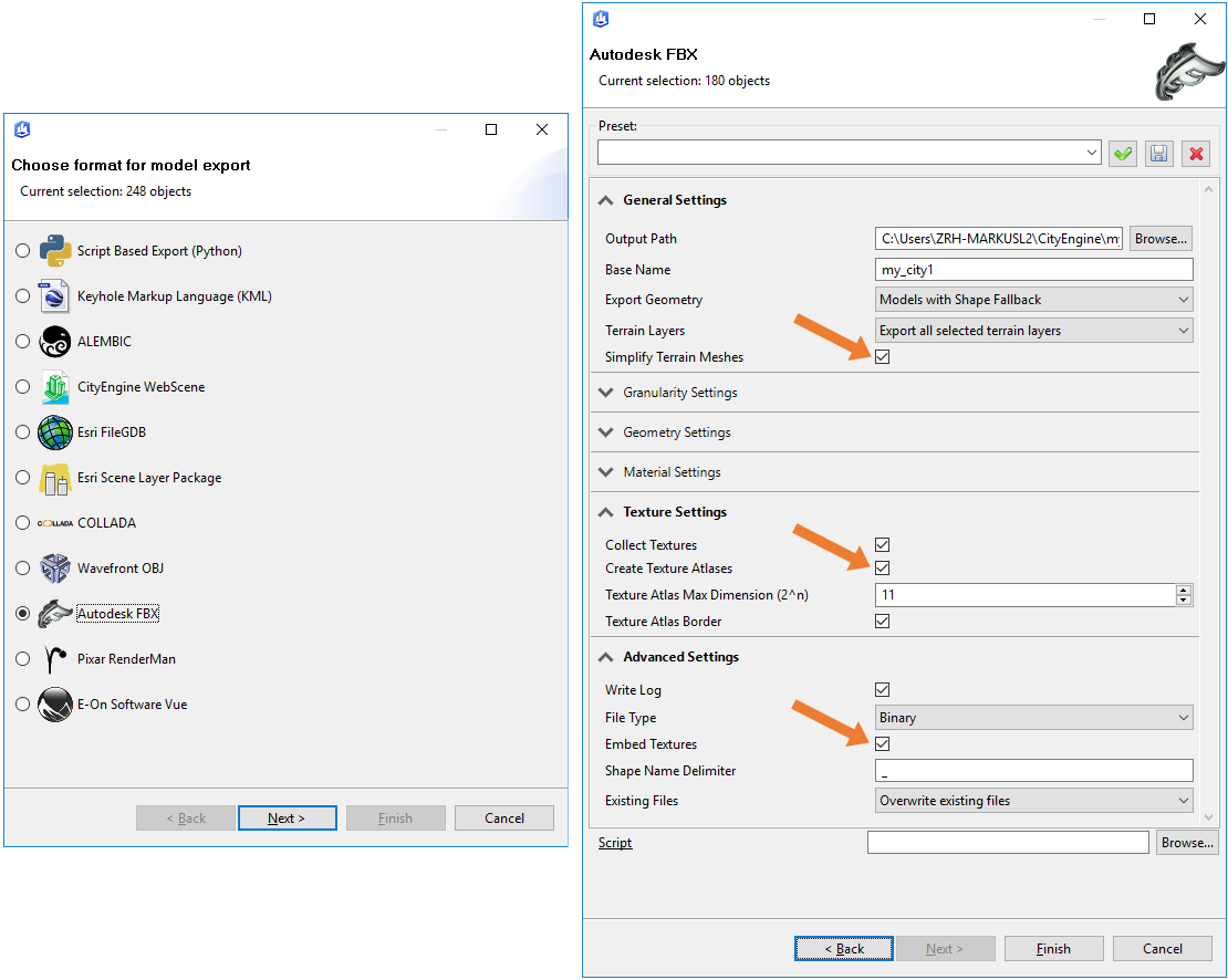 FBX export options