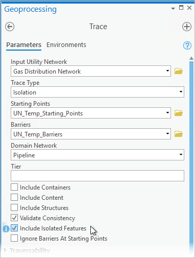 Include Isolated Features parameter on the Trace geoprocessing tool