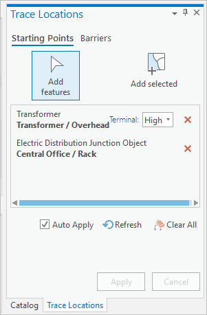 Trace Locations pane