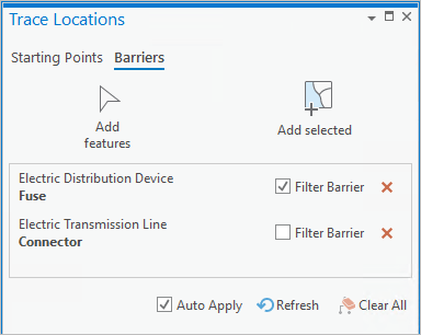 Set featurs as filter barriers in Trace Locations pane