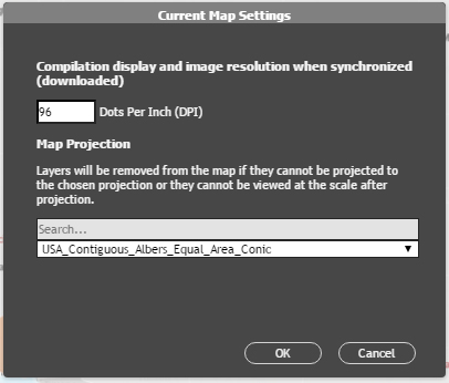 Map settings window