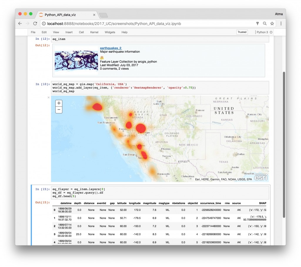 Visualize spatial and attribute data in Jupyter notebooks with Python API