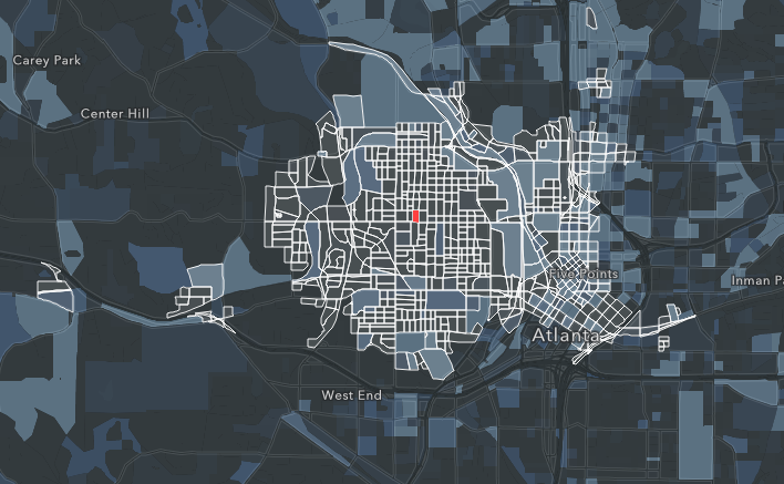 Census blocks reachable within 30 minutes with a start time of 8:30 AM