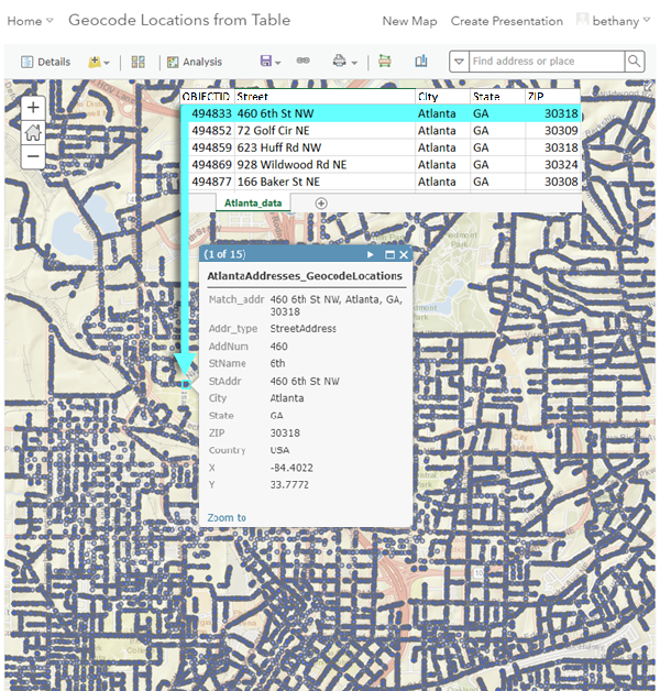 Atlanta Geocoded Results from address to location