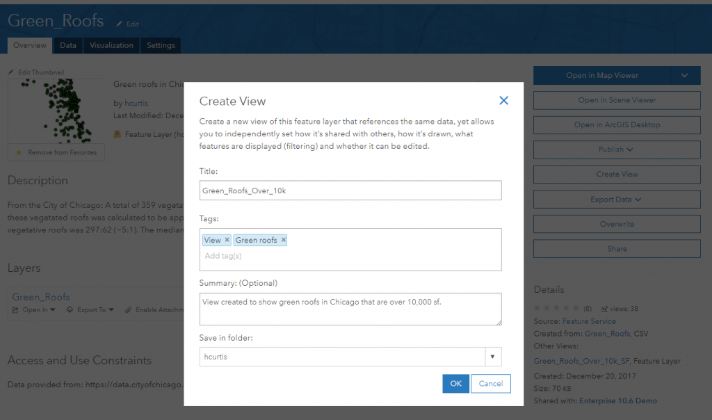 Creating a view in ArcGIS Enterprise