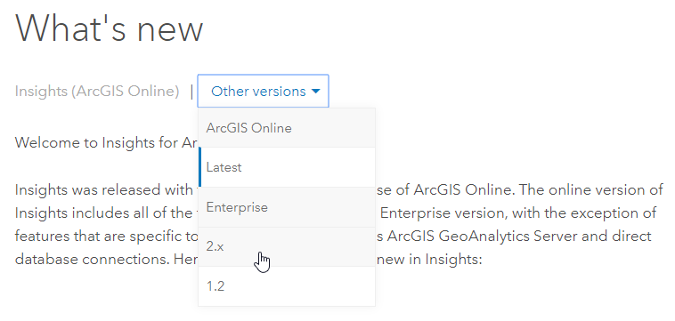 Insights version switcher