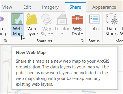 Share tab in ArcGIS Pro