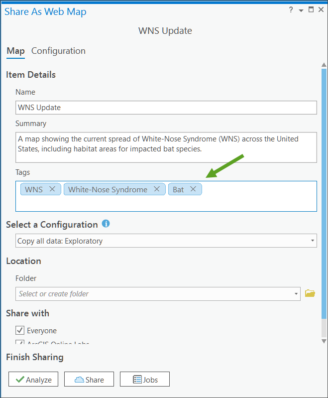 ArcGIS Pro publish map dialog