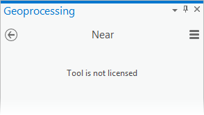 Near tool on the Geoprocessing pane with message that tool is not licensed