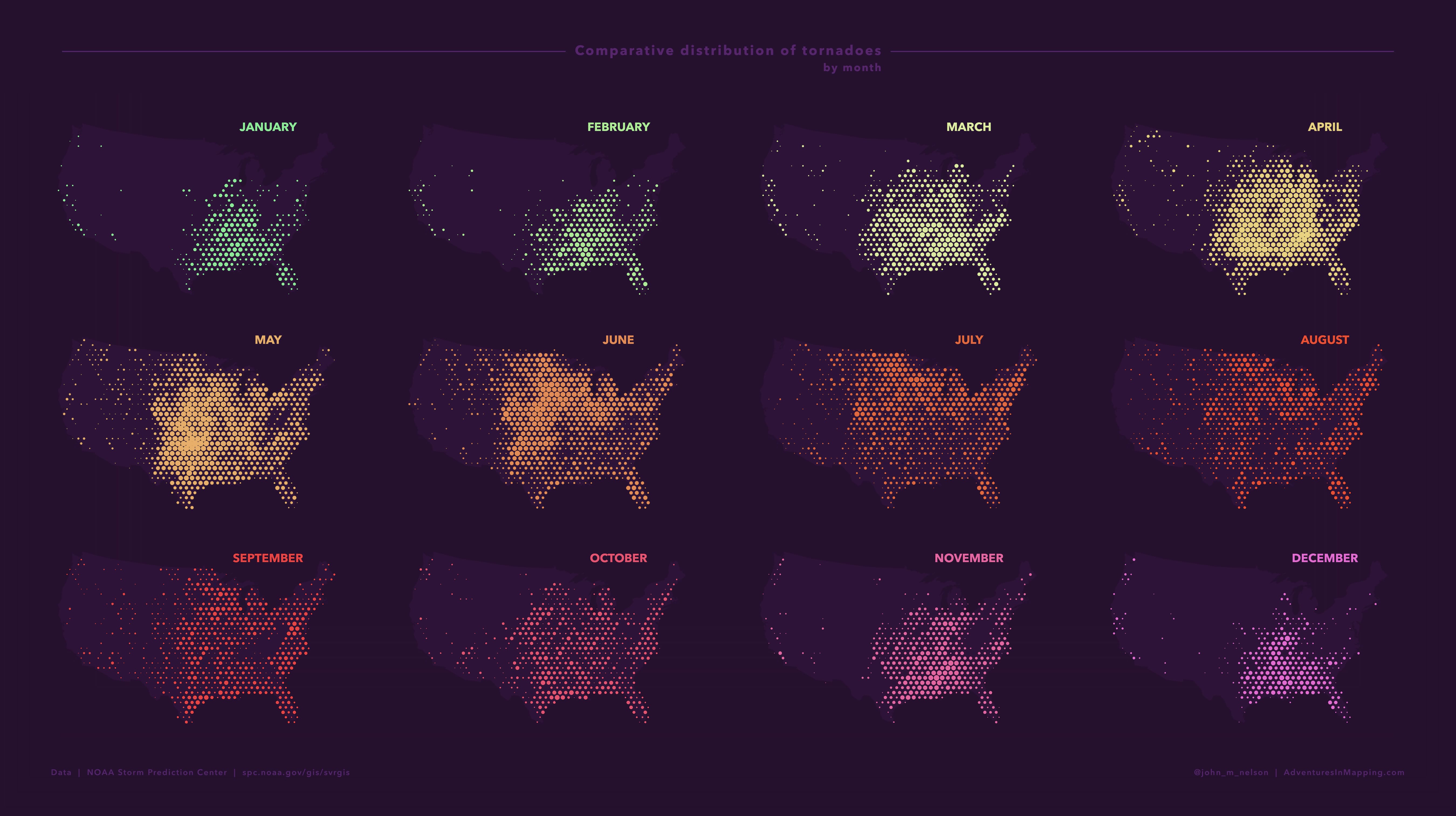 Maps of tornado migration