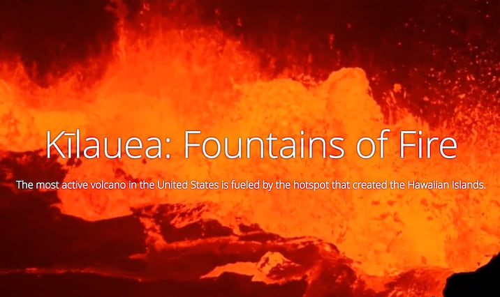 A screenshot of the opening slide for 'Kilauea: Fountains of Fire'