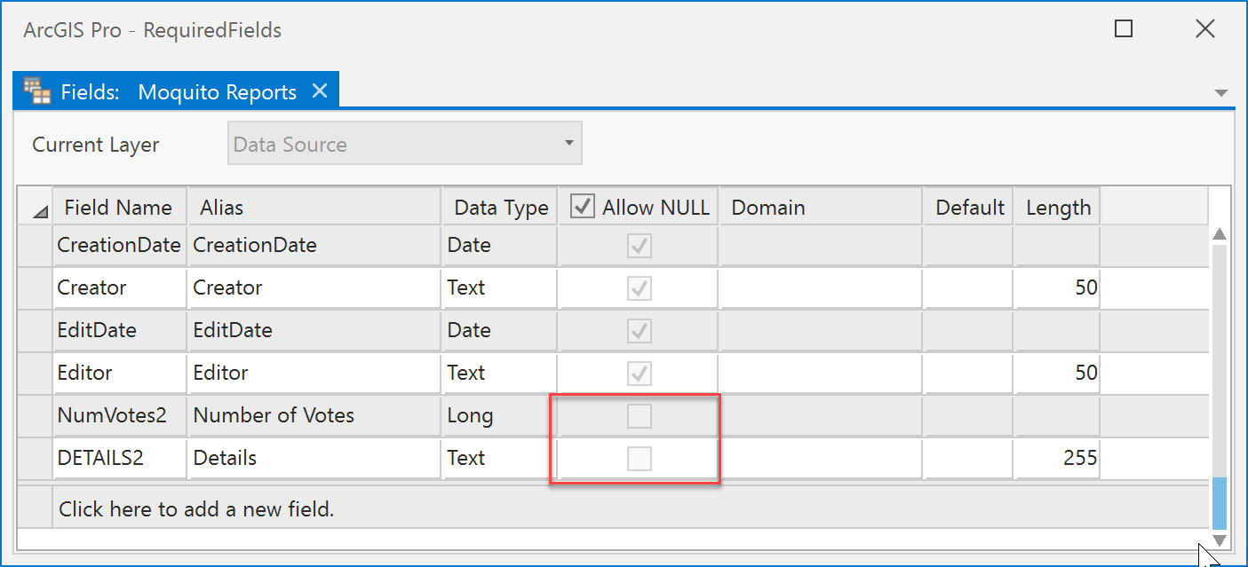 Non-nullable fields in ArcGIS Pro