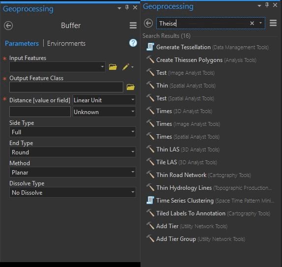 Geoprocessing pane and search results