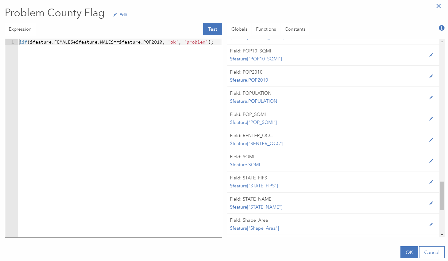 Arcade expression (1 line) showing the iif() function for the field “Problem Country Flag”